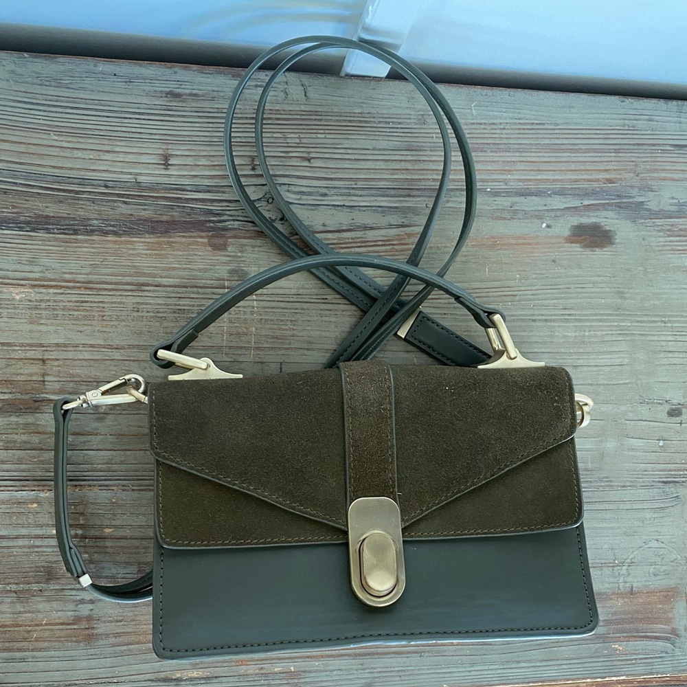 ZARA Green & Gold Faux Leather/Suede Top Handle Bag